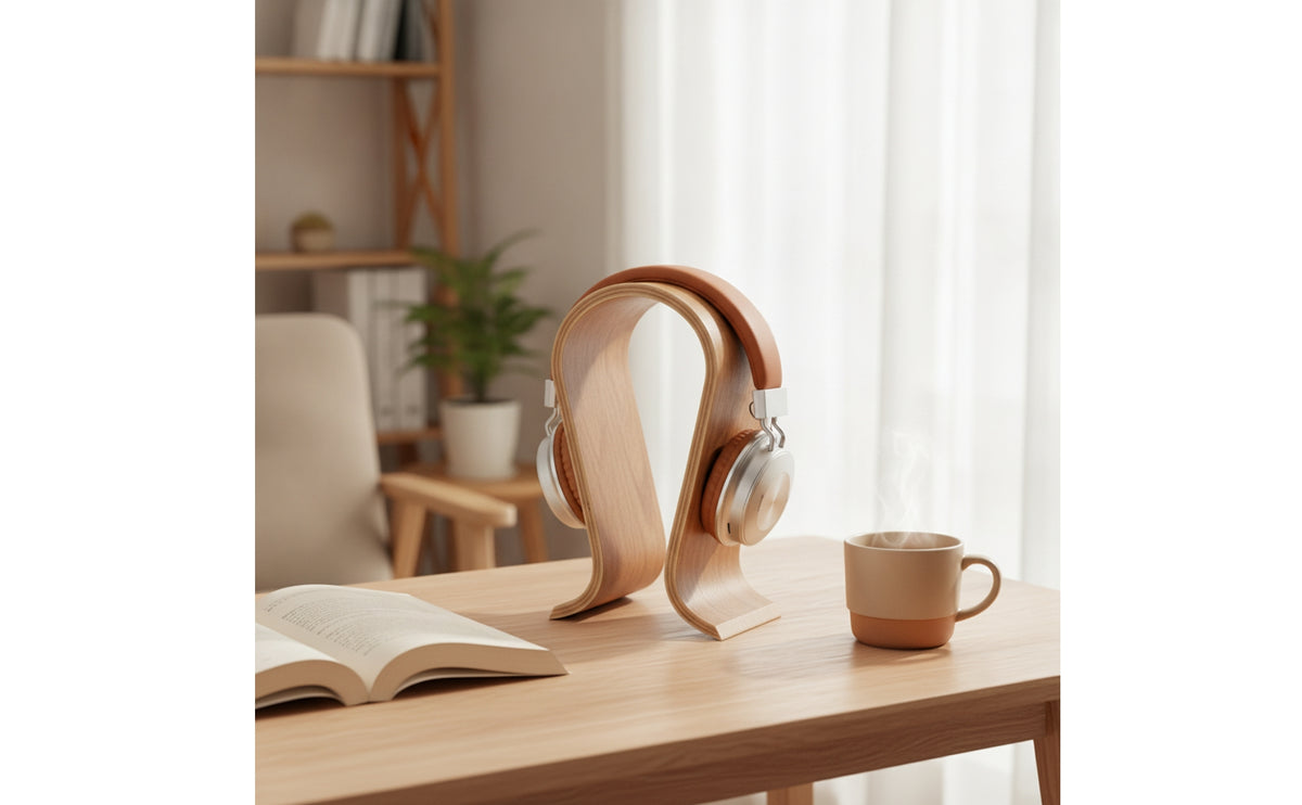 Wooden Headphone Stand Sculptural Arched Headphone Holder Arch Bridge Wooden Headset Holder for Gaming Aficionados, Professionals, Home Office