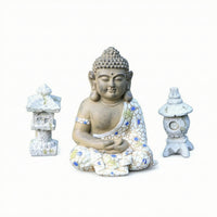 Garden Ornament with Mosaic Finish Zen-Style Buddha Statue Versatile for Patio