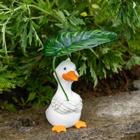 Foliage Umbrella Duck Ornament Orange Beak and Feet Duck Garden Ornament Small