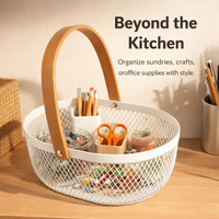 Laundry Basket with Metal Wire Frame for Kitchen Storage and Organization, Oval Shaped Iron Design for Fruits Vegetables Eggs