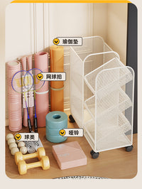 Yoga Mat Storage Rack for Home Living Room, Foam Roller Dumbbell Fitness Equipment Partitioned Storage Shelf, Racket Storage Shelf