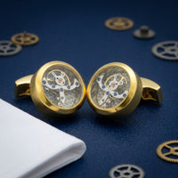 Mechanical Dial Cufflinks Gold Finish Watch Face Cufflinks Geometric Metal