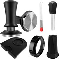 Stainless Steel Coffee Tamper with Adjustable Calibration and Magnetic Dosing Ring Kit