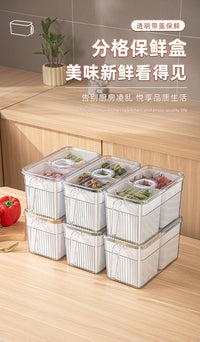 新款冰箱收纳盒食品级保鲜盒厨房蔬菜整理分格储物盒防潮叠放密封