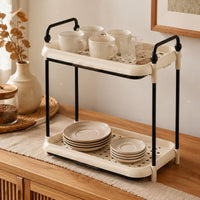 Two-Tier Storage Rack Perforated Cup Holder Rack Cream-Beige