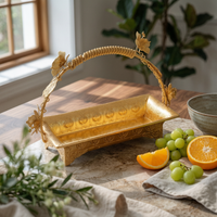 Ornate Tabletop Fruit Tray Embossed Metal Fruit Basket Arched Handle