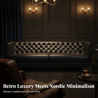 Tufted Three-Seater Sofa Deep Button Tufting 3-Seater Tufted Settee Retro Aesthetic Couch for Homeowners, Interior Designers, Lounge, Hotel Lobby, Den