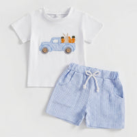 T-Shirt and Shorts Set Skin-Friendly Boys Easter Outfit Elastic Waist Striped Shorts and Tee Set for Young Children, Infants, Summer, Holiday Party