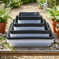Plant Saucers and Square Plant Trays, 5-Pack Stackable Clear Drip Tray, Heavy Duty Water Tray for Outdoor Garden Pots and Floor Standing 16#