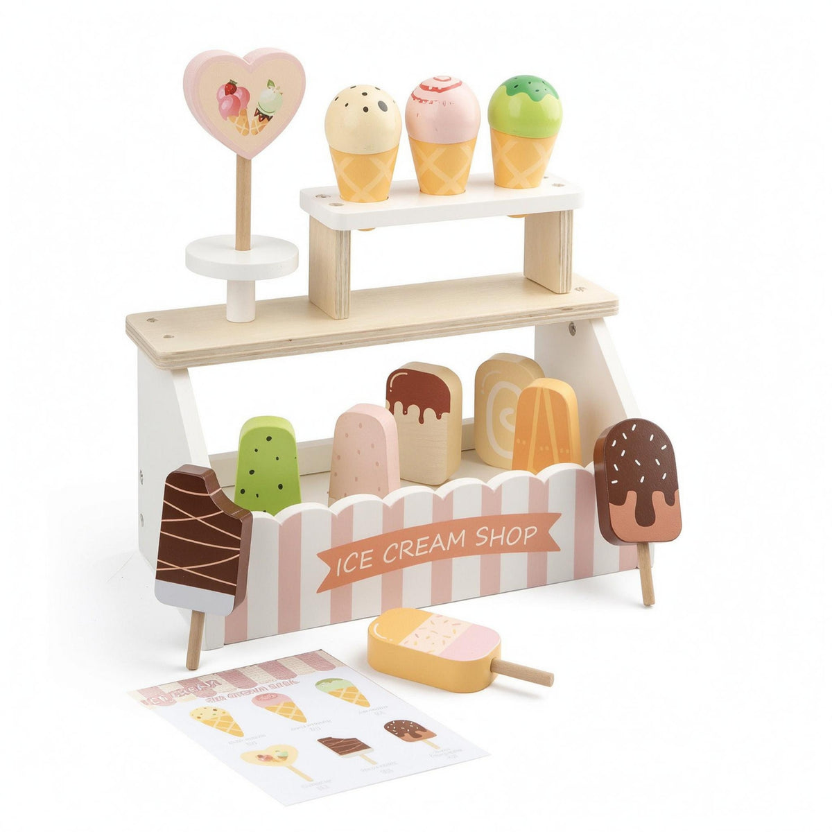 Ice Cream Shop Display Stand Printed Menu Board Wooden Ice Cream Shop Hard Candy Sign Dessert Counter Playset for Children