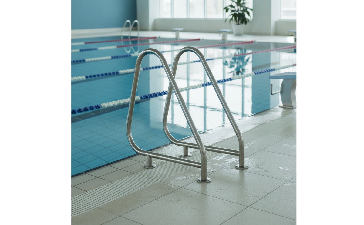 Stainless Steel Pool Handrail with Base Plate Surface-Mount Pool Handrail Polished Hardware Rustproof for Homeowners