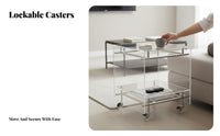 2-Tier Rolling Trolley Multi-Functional 2-Tier Wheeled Organizer for Living Room