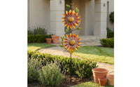Outdoor Sunflower Spinner Wind Decor Double Bloom Bird Accent Iron Durability Foliage Detail Suitable for Courtyards Villas Garden Beds