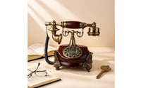 Antique-Style Corded Telephone Brass-Toned Vintage Wired Telephone Ornate Decorative Push-Button Phone