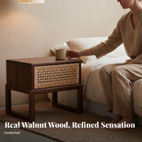 Rattan Drawer End Table Zen-inspired Design Nightstand Vintage Inspired Minimalist for Homeowners, Renters, Hallway