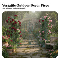 Classic Garden Gate Garden Arch Planter Arbor Outdoor Rust Resistant Iron Construction Intricate Scrollwork Suitable for Courtyard Gardeners Villa Entryway