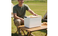 Insulated Container with Cut Board Lid Large Capacity Camping Chiller Table Built-in Cup Holders Insulated Container for Campers, Picnickers