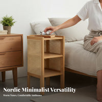 Storage Nightstand Sturdy Construction Curved Rattan-Panel Cabinet for Renters