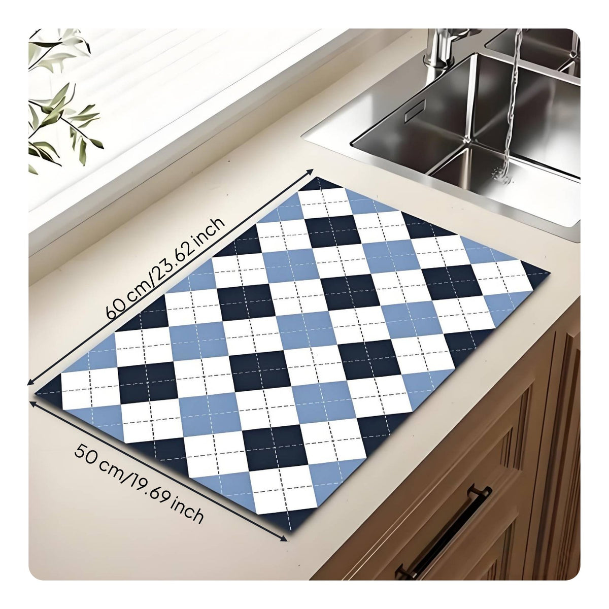 Dish Drying Mat Vintage Pattern Diatomaceous Stone Mat Food-Grade Material