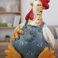 Chicken Figurines Rustic Style Male Chicken and Hen Statues Hand-Painted Look Animal Figurine for Living Room
