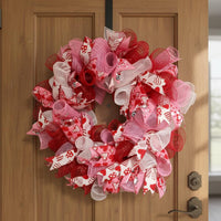 Valentine Wreath Shape-Holding Pink Ribbon Wreath Glittery for Door, Window