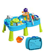 Children's Beach Table with Fishing and Outdoor Storage Briefcase, Water Play Basin Toy