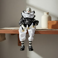 Dangling Leg Clown Doll Porcelain Head and Limbs Sitting Ceramic Clown Big Top Themed Ceramic Fool Figure Doll for Collectors, Desk Ornament