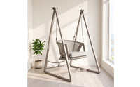 Woven Hanging Swing Chair with Stand Padded Basket Swing with Cushion Sturdy Freestanding Swing Chair Long-Lasting for Backyard
