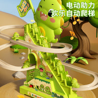 Dinosaur Stair Climbing Toy, Electric Track Car, Lights and Music, Educational