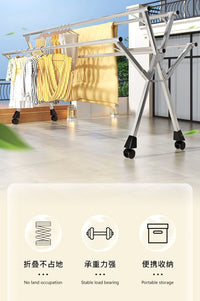 Stainless Steel Floor Standing Clothes Drying Rack, Foldable, Retractable, Mobile, for Balcony and Bedroom