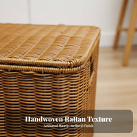 Woven Hamper with Lid Large Capacity Storage Basket Multipurpose for Families