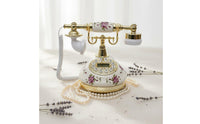 Decorative Ceramic Flower Phone Floral Print Design Telephone No Batteries Needed for Living Room, Gift, Office