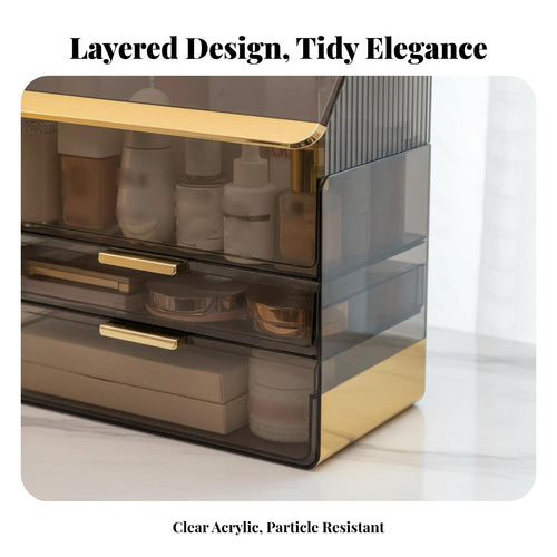 Desktop Makeup Case with Drawers Dust-Proof Lid Multi-Compartment Beauty Box