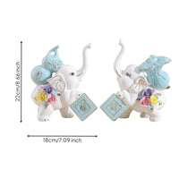 Elephant Statues with Plaques Glossy Ceramic Elephants Elegant for Shelf, Office