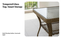 Square Woven End Table with Glass Top Minimalist Design Outdoor Furniture Space-Saving Easy to Clean for Adults, Balcony, Garden