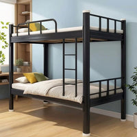 Metal Bunk Bed Space-Saving Bunk Bed with Ladder Matte Black Furniture for Students, Roommates, Dormitory, Shared Bedroom, Hostel