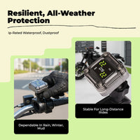Motorcycle Tire Pressure tracking System, cordless TPMS, instant LCD display, waterproof, paired sensors, enhanced safety