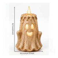 Stone-Look Ghost Flameless Candles Spooky Ghost Candle Halloween Candle with LED Flame Battery-Operated for Mantel, Tabletop