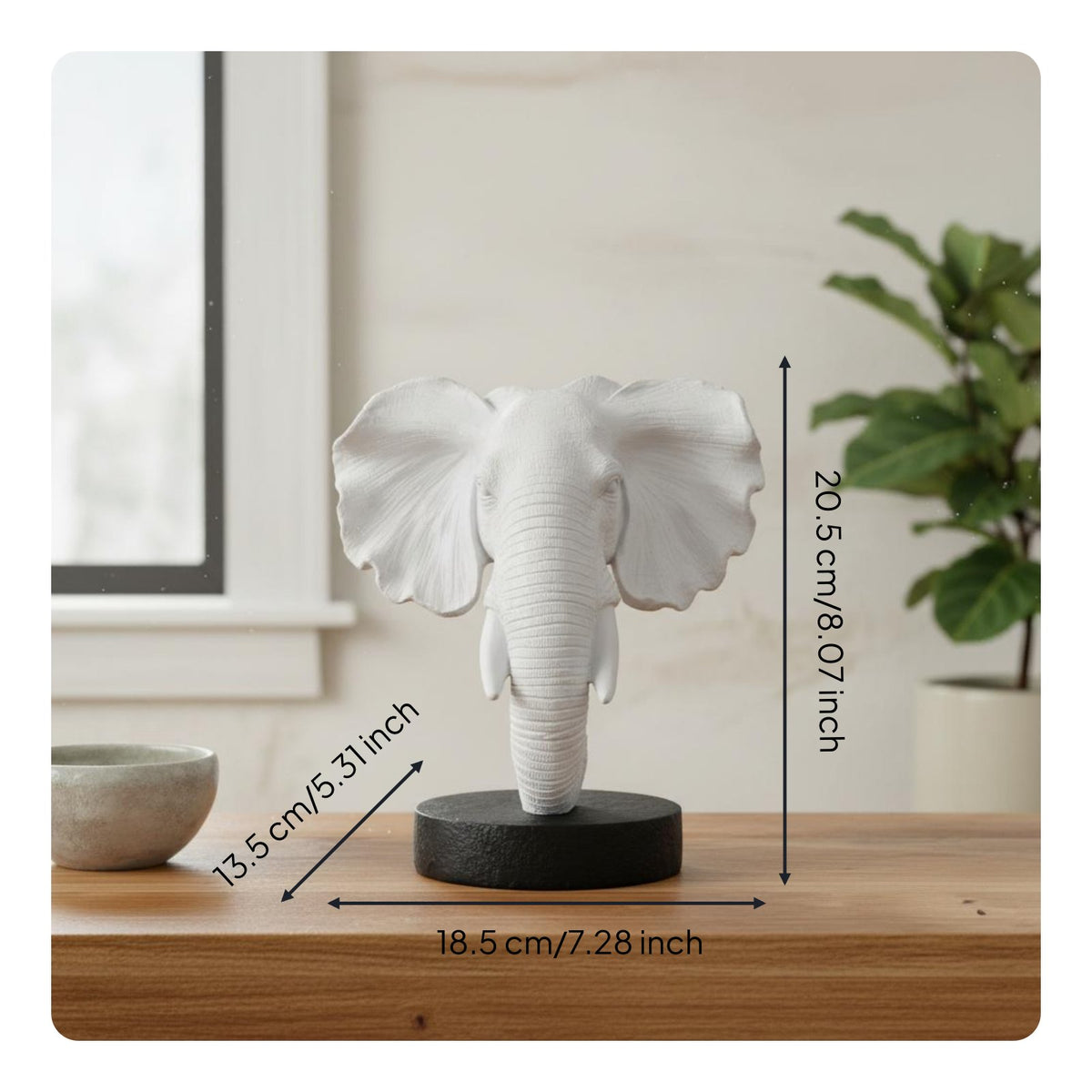 Elephant Head Statue Polyresin Resin Elephant Head Ornament Detailed Texture Animal Sculpture for Desktop, Office