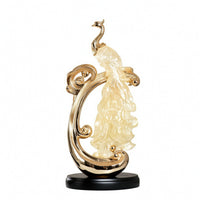Bird Sculpture with Metallized Accents Translucent Bird Statue with Round Base Carved for Art Collectors, Entryway
