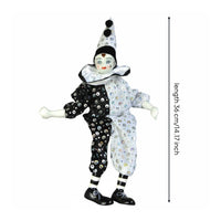 Dangling Leg Clown Doll Classic Design Ceramic Harlequin Doll Vintage Style Sitting Clown Figurine for Collectors, Shelf, Living Room