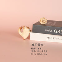 木雕摆件手工木雕动物猫咪桌面装饰车载木质工艺品摆件跨境