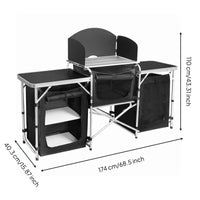 Field Kitchen Setup Table Windscreen Outdoor & Cooking Table Elevated Shelf Portable Cooking Area for Campers
