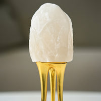 Crystal Stone Ornament with Metal Base Natural Decorative Accent Sculptural