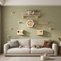 Cat Climbing Frame Wall Mounted Solid Wood Perch and Bed, Space Saving Playground for Indoor Cats
