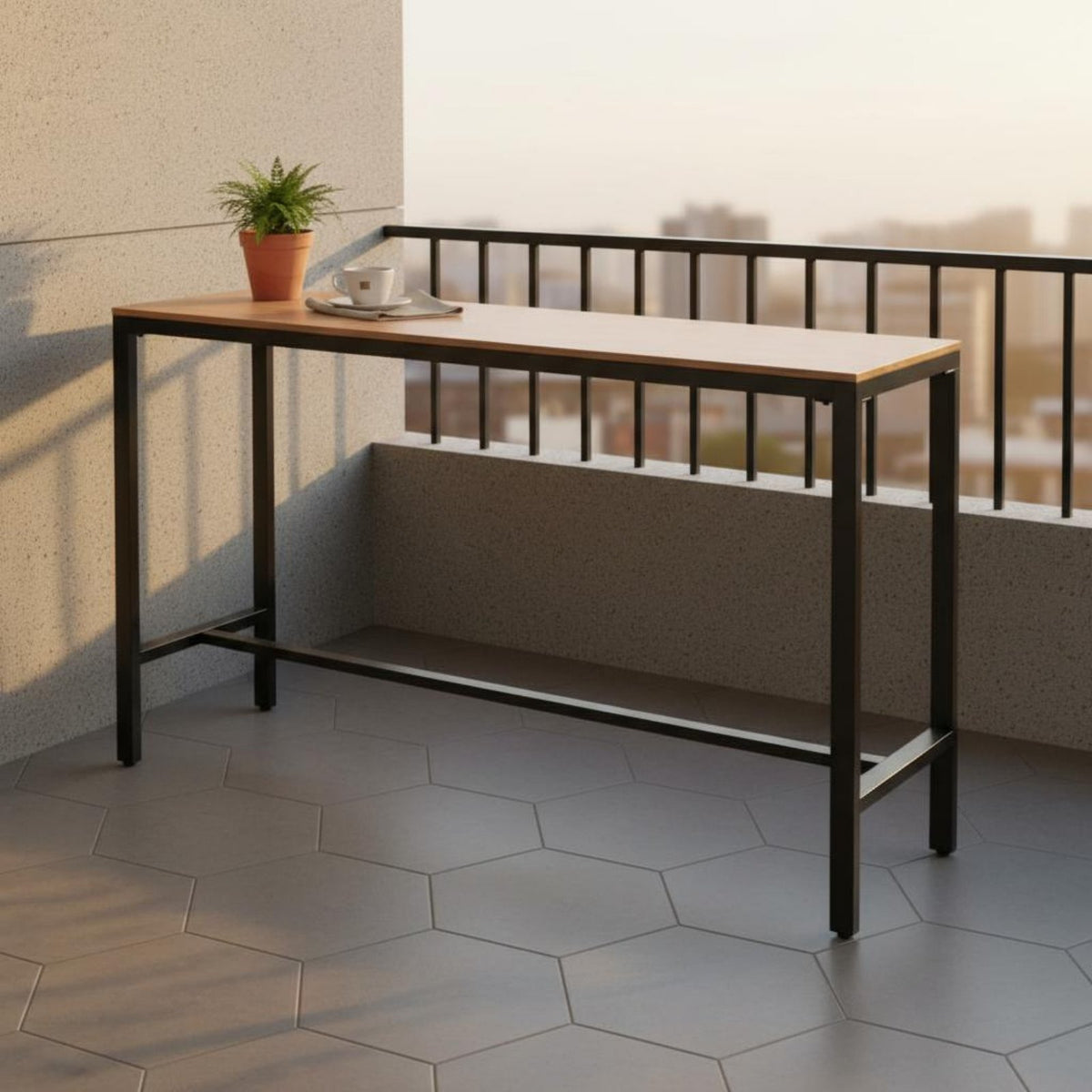 Long Narrow Bar Table Retro Design Wrought Iron High Top Table Space-Saving Design for Cafe Owners, Apartment Dwellers, By the Window, Patio, Porch