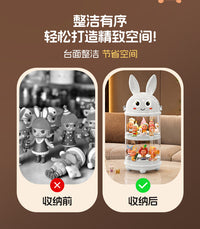 Cartoon Rabbit Rotating Display Box for Blind Boxes, Transparent Dustproof with Lid, Double Layer