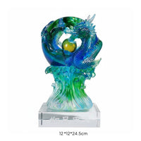 Dragon Sphere Sculpture Clear Base Crystal Dragon Figurine Engraved Characters