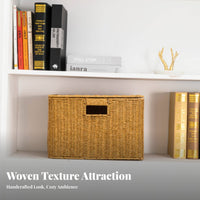 With Lid Faux Rattan Storage Box Long-Lasting Plastic Wicker Bin Washable for Families, Homeowners, Bedroom, Cabinet, Living Room
