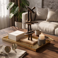 Geometric Sculpture Bronze-and-Gold Sculpture with Marble Base Light-Luxury Decorative Ornament for Interior Designers